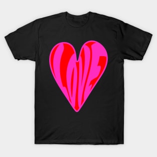 Hippie Style Love Heart, Pink and Red T-Shirt